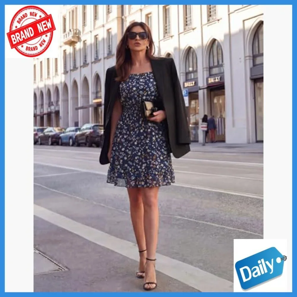 Flutter Sleeve Chiffon Sundress A-Line Knee-Length Casual Summer Dress